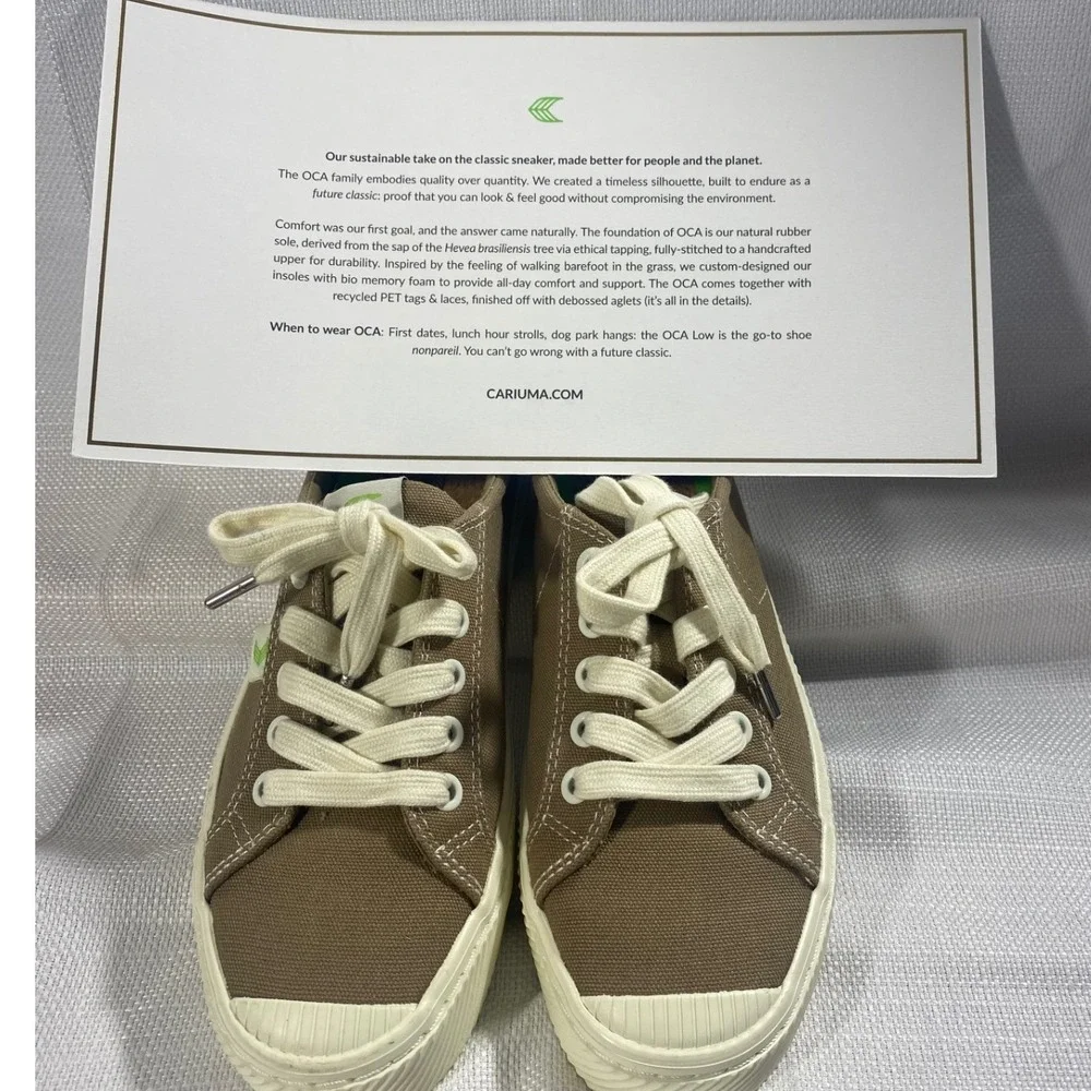 Cariuma OCA Low Camel Brown Canvas Sneakers Womens 6 Mens 4.5 Sustainable Shoe